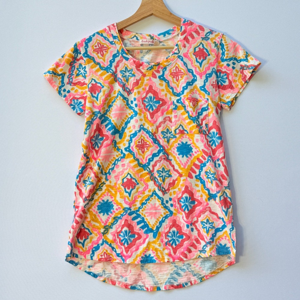 Fresh Produce T-Shirt‎ Top Womens XS Pocket Tee Pink Blue Yellow Bold Print